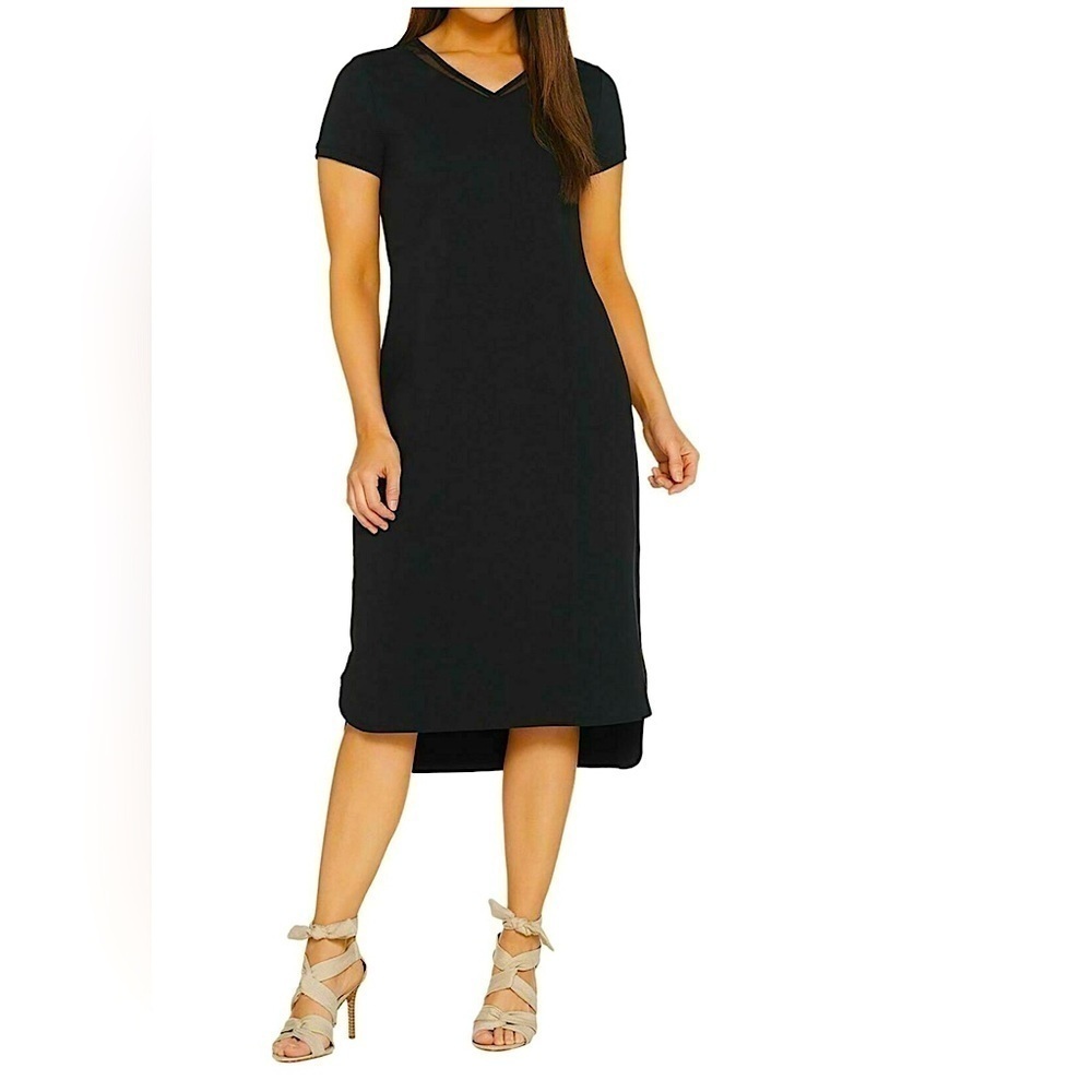 H by Halston Petite Essentials Scoop-Neck Midi Dress PL Casual Sheer Net